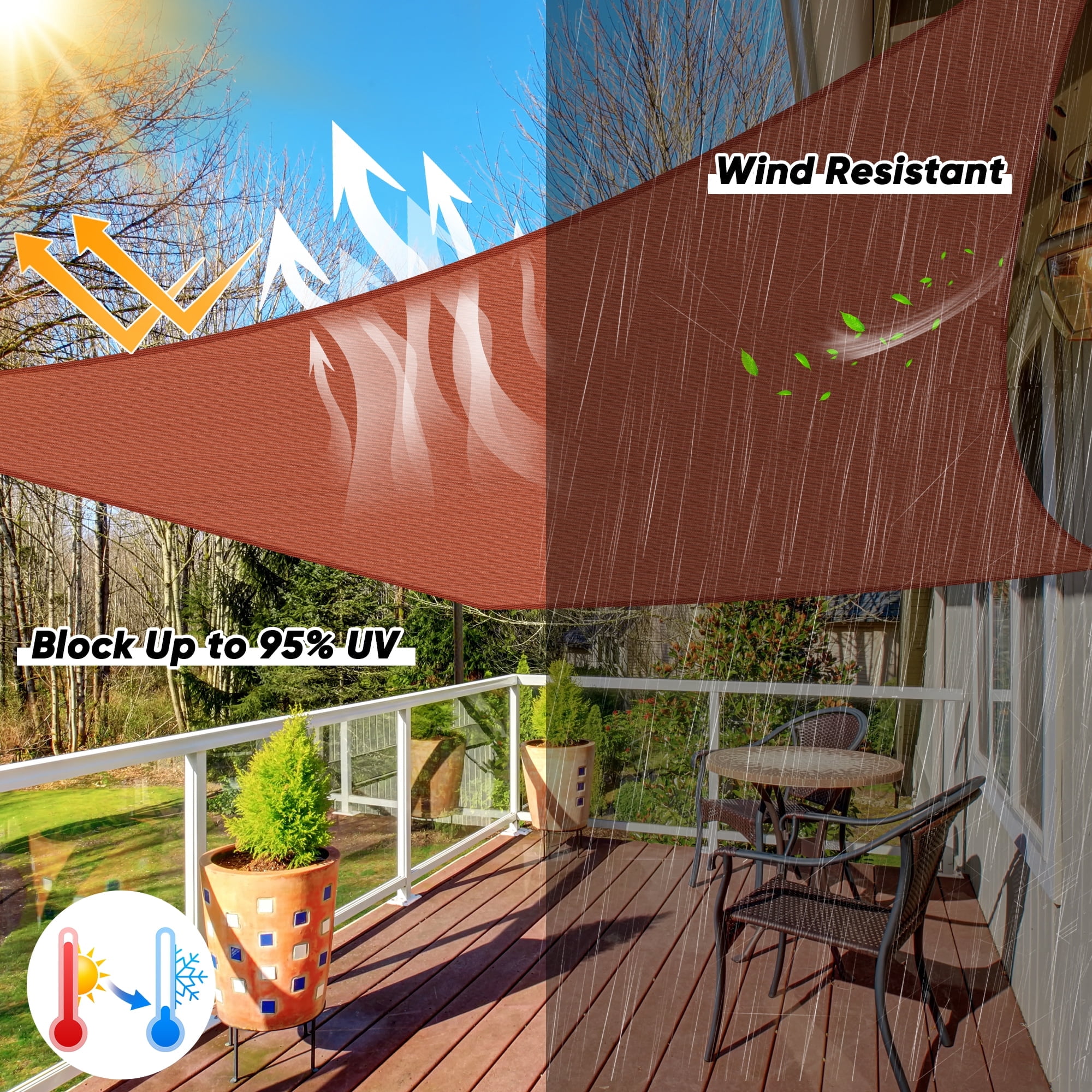 Red Shade Rings NAWAY 16'X16'Rust Red Rectangular Sun Shade Sail – HDPE 95% UV Block ...