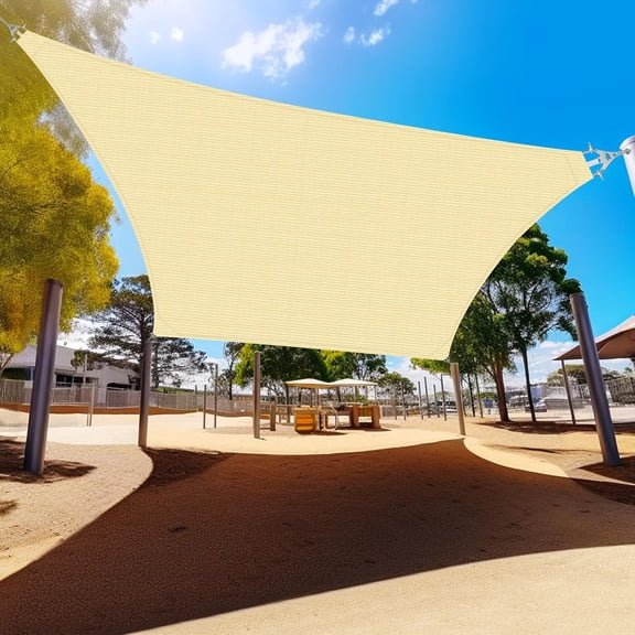 NAWAY 26'X26' Rectangle Shade Sail with Super Rings, 260GSM Heavy Duty Sun Shade, UPF50 Canopy for Patio Playground, Beige