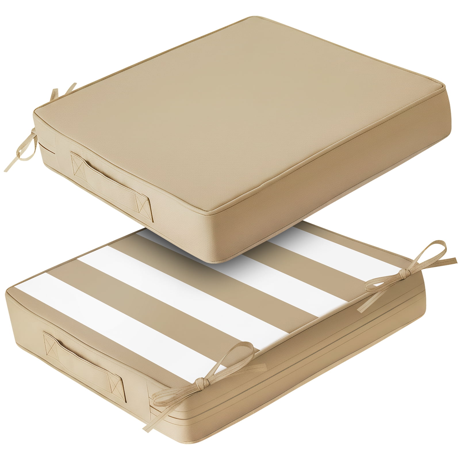 NAWAY 2pcs Outdoor Seat Cushions, 18.5" x 16" x 3" Water-resistant Outdoor Seat Pads with handle and Ties, Extra Thick Patio Chair Cushions for Patio Furniture - Beige