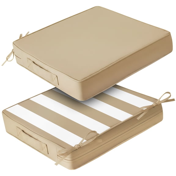NAWAY 2pcs Outdoor Seat Cushions, 19" x 19" x 3" Water-resistant Outdoor Seat Pads with handle and Ties, Extra Thick Patio Chair Cushions for Patio Furniture - Beige,