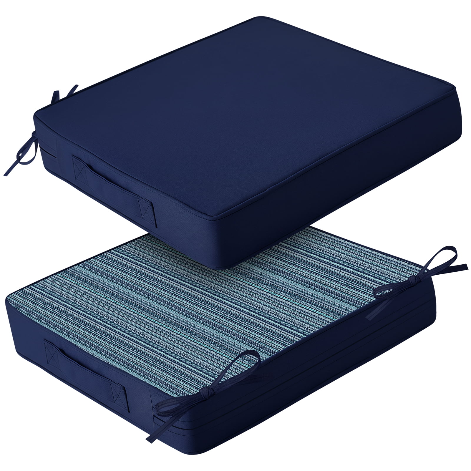 NAWAY 2pcs Outdoor Seat Cushions, 19" x 19" x 3" Water-resistant Outdoor Seat Pads with handle and Ties, Extra Thick Patio Chair Cushions for Patio Furniture - Navy Blue