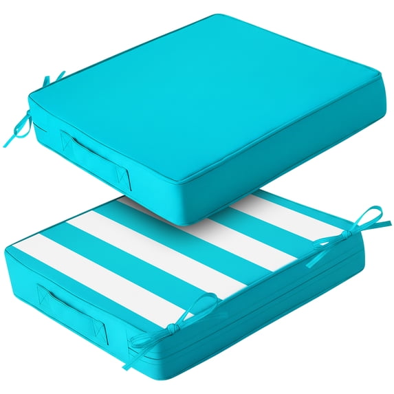 NAWAY 2pcs Outdoor Seat Cushions, 20" x 20" x 3" Water-resistant Outdoor Seat Pads with handle and Ties, Extra Thick Patio Chair Cushions for Patio Furniture - Tear