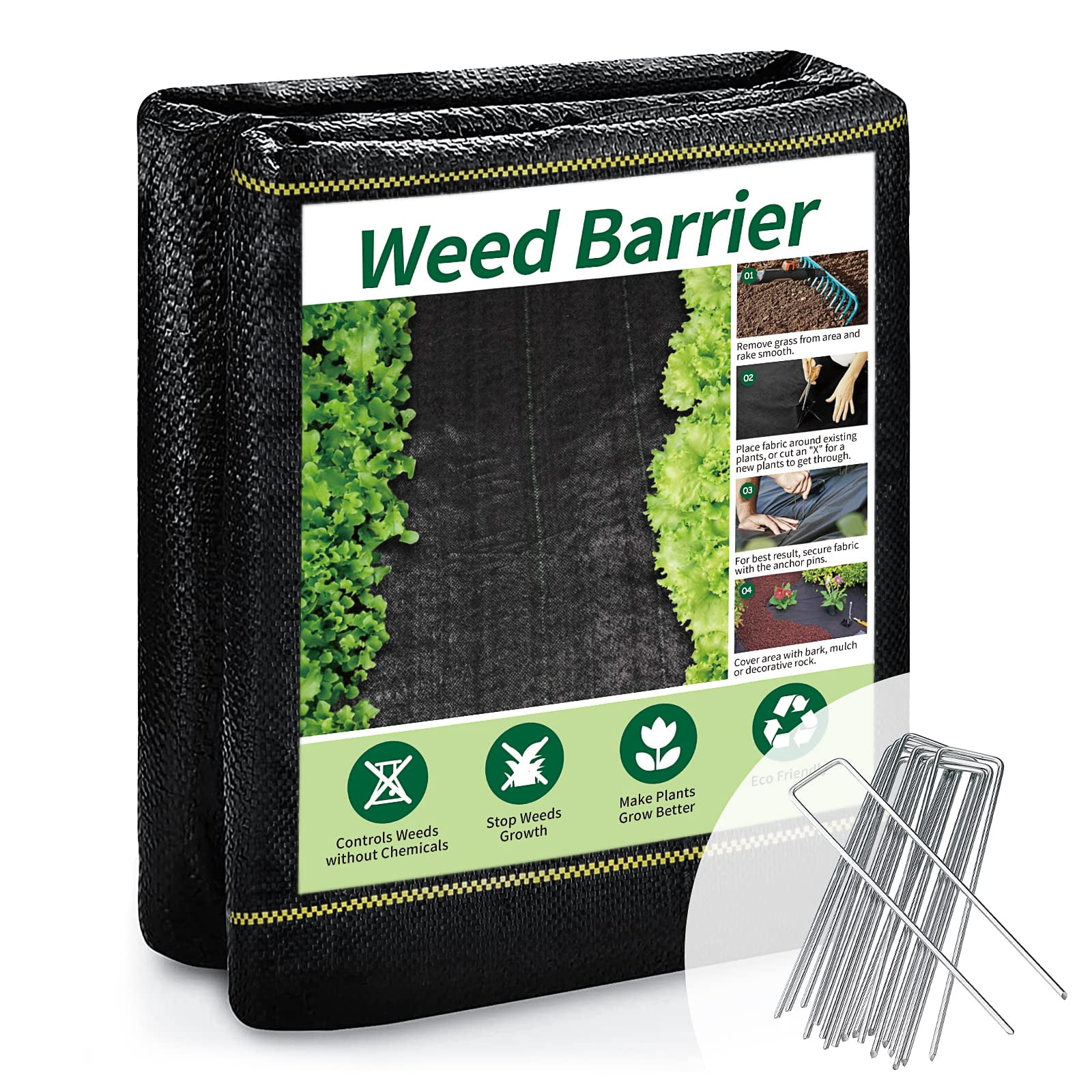 NAWAY 4ft x 50ft Weed Barrier Fabric, 6oz Heavy-Duty Woven Landscape Fabric with Staples, Breathable Weed Control for Garden Beds, Driveways, Farming & Landscaping