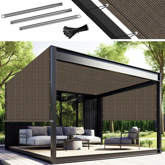 NAWAY 6' W x 16' L Pergola Shade Cover, Pergola Replacement Canopy Privacy Screen with Grommets and Stainless Steel Weighted Rods for Outdoor Patio, Mocha