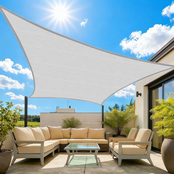 NAWAY 7'x13' Rectangular Sun Shade Sail, HDPE 95% UV Block Breathable Sun Shade with D-Rings for Patio, Garden, Pool, Light Gray