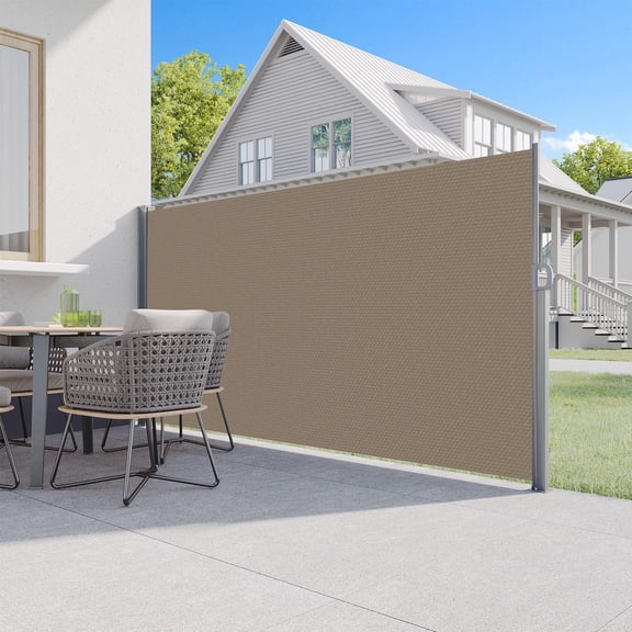 NAWAY 71'' x 138'' Retractable Side Awning, 280 GSM Retractable Folding Privacy Screen Waterproof & UV-Resistant Privacy Awning for Outdoor, Light Brown