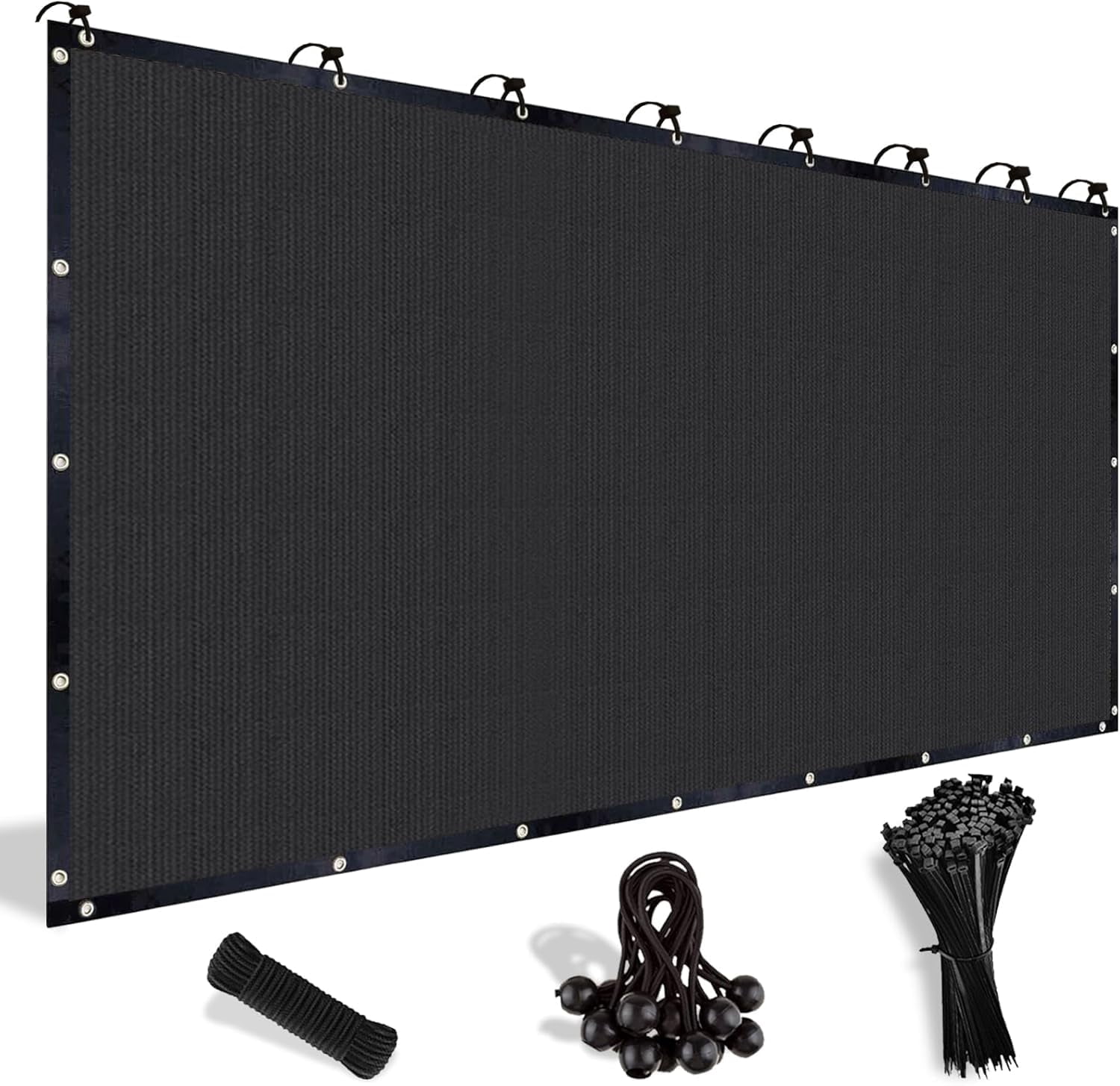 NAWAY 8'X8' 200GSM HDPE Mesh Sun Shade Canopy with Grommets,90% UV Protection Outdoor Screen,Black