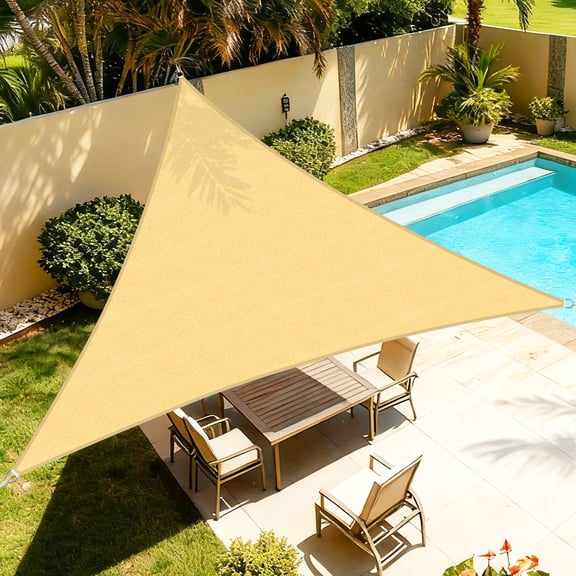 NAWAY 8'x8' Curved Triangle Permeable Sun Shade Sail for Patio, Garden & Deck, Sand