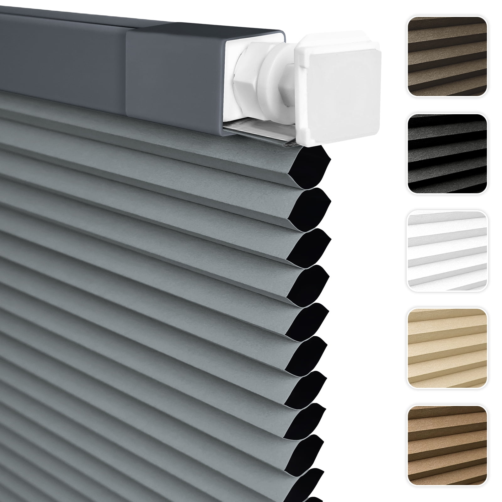 NAWAY No Drill No Tools 34"x48" Cellular Shades for Indoor Windows, Thermal Insulating & Noise Reducing Honeycomb Blinds, Cordless Free Stop Blinds Blackout, Dark Gray