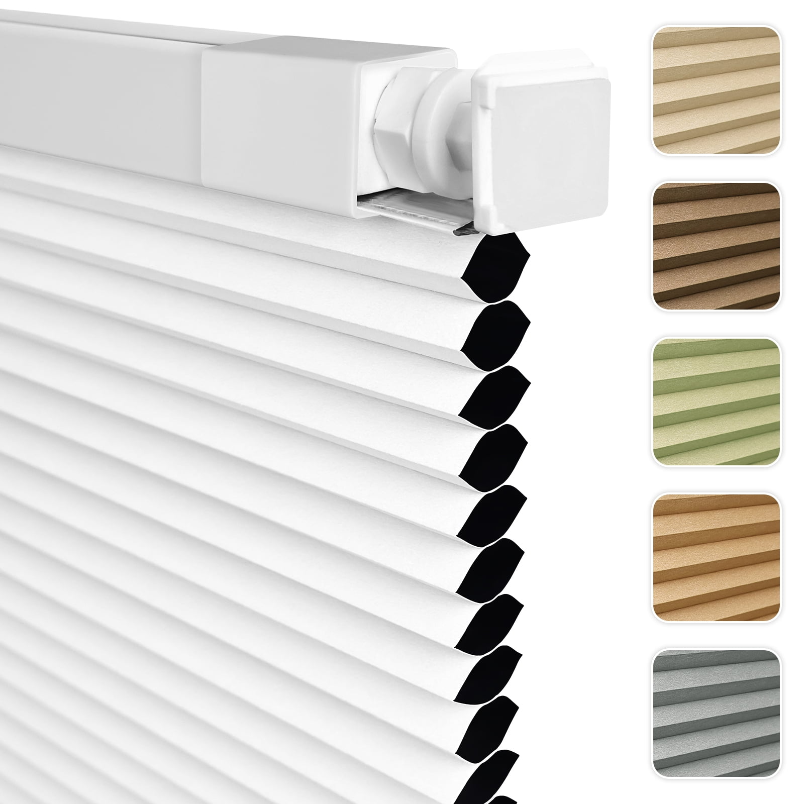 NAWAY No Drill No Tools 34"x64" Cellular Shades for Indoor Windows, Thermal Insulating & Noise Reducing Honeycomb Blinds, Cordless Free Stop Blinds Blackout, White