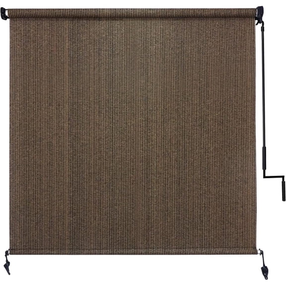 NAWAY Outdoor Roller Shade 8' W x 8' H Cordless - One Pole Splicing Design Exterior Roll Up Blinds with One-Piece 90% UV Block Fabric for Patio, Backyard, Pergola & Balcony, Mocha