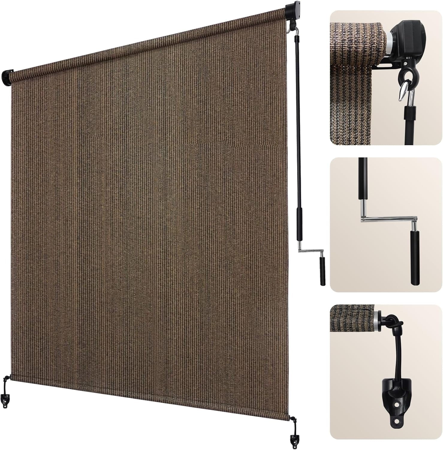 NAWAY 6'W x 6'H Cordless Outdoor Roller Shades,220 GSM HDPE Fabric,90% UV Protection Exterior Roll up Blinds for Porch,Gazebo,Balcony,Coffee Brown