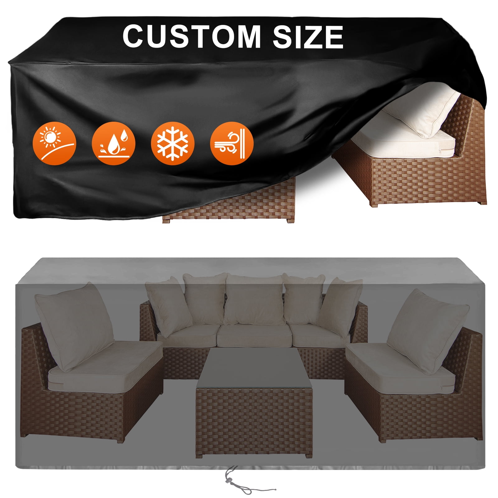 NAWAY 76"x60"x28" Rectangular Custom Heavy Duty 420D Waterproof UV Resistant Patio Furniture Cover,Black
