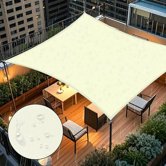 NAWAY Waterproof Sun Shade Sail 14'X14' Rectangular UV Resistant Rain Canopy, Curved Edges Shade Cloth for Outdoor Patio, Deck, Yard -Cream