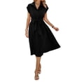 thumbnail image 1 of NAYAOTO Womens Casual Midi Dresses Solid V Neck Short Sleeve Button Shirt Belted Dress with Pockets for Spring Summer 2026, 1 of 7