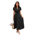 thumbnail image 1 of NAYTOAO Womens Midi Dress Summer Casual A Line Maxi Shirt Dresses Spring Short Sleeve Button Front V Neck Pockets Work Dress, 1 of 8