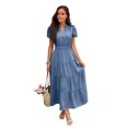 thumbnail image 1 of NAYTOAO Womens Midi Dress Summer Casual A Line Maxi Shirt Dresses Spring Short Sleeve Button Front V Neck Pockets Work Dress, 1 of 8
