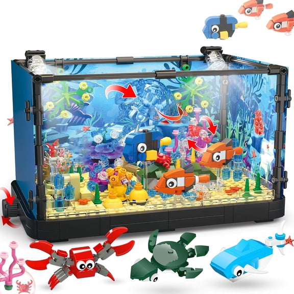 NAYIHOOP Fish Tank Building Sets Animal Ocean Jellyfish, Dolphin, Turtle, Crab Compatible with Lego