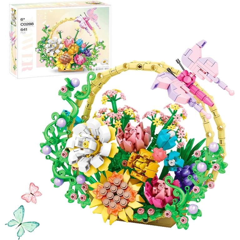 NAYIHOOP Flower Basket Bouquet Building Sets with Rose Sunflower