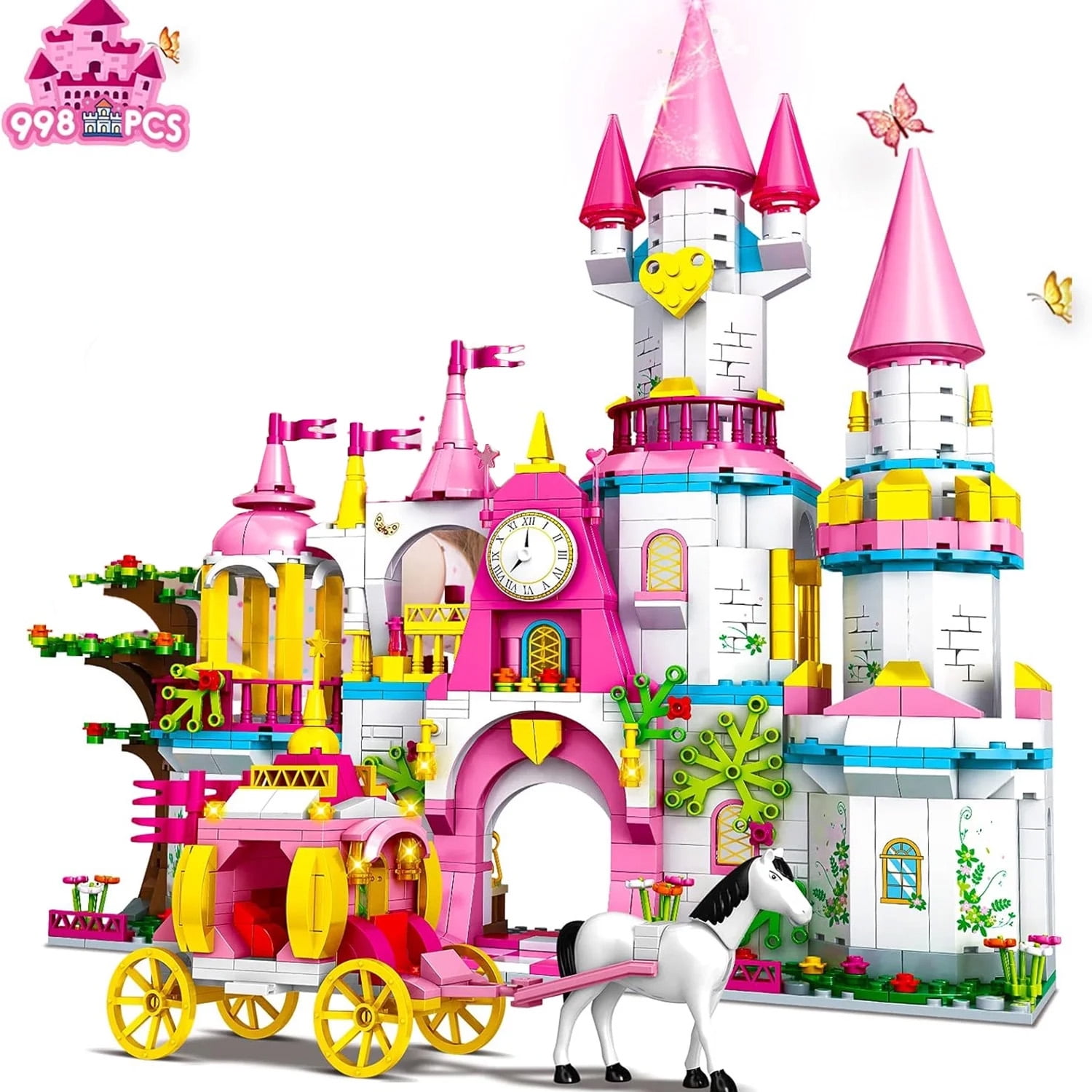 Remocguys Pink Royal Castle Carriage Ride Building Sets Compatible