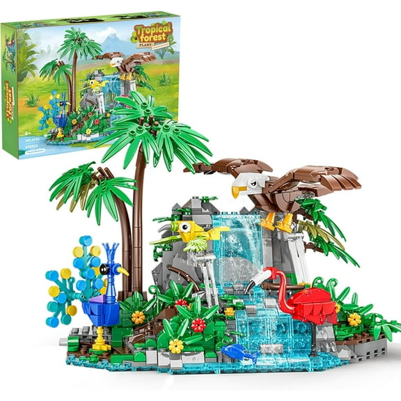 NAYIHOOP Tropical Rainforest Bird Building Sets Jungle Animal Crossing with Parrot Eagle Plant,Home Dcor for Boys Girls Compatible with Lego