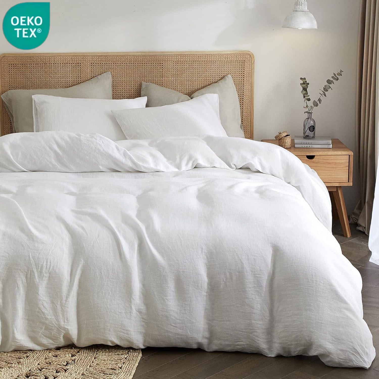 NAYOROOM 100% Organic Cotton Duvet Cover Full Size, 3 Pieces Double Layer Cotton Gauze Bed Set Duvet Cover,Pearl White