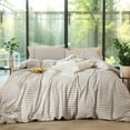 thumbnail image 1 of NAYOROOM 100% Organic Cotton Gingham Duvet Cover Full Set, 3-Piece Linen Like Textured Breathable Soft Bedding Cover （Tannish Linen Beige Gingham）, 1 of 9