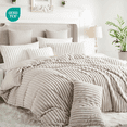 thumbnail image 1 of NAYOROOM 3-Piece Beige Fluffy Striped Duvet Cover Queen Set, Super Soft Faux Rabbit Fur Winter Warm Fuzzy Comforter Cover, 1 of 14