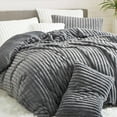 thumbnail image 1 of NAYOROOM 3-Piece Dark Gray Fluffy Striped Duvet Cover King Set,Super Soft Faux Rabbit Fur Winter Warm Fuzzy Comforter Cover, 1 of 11
