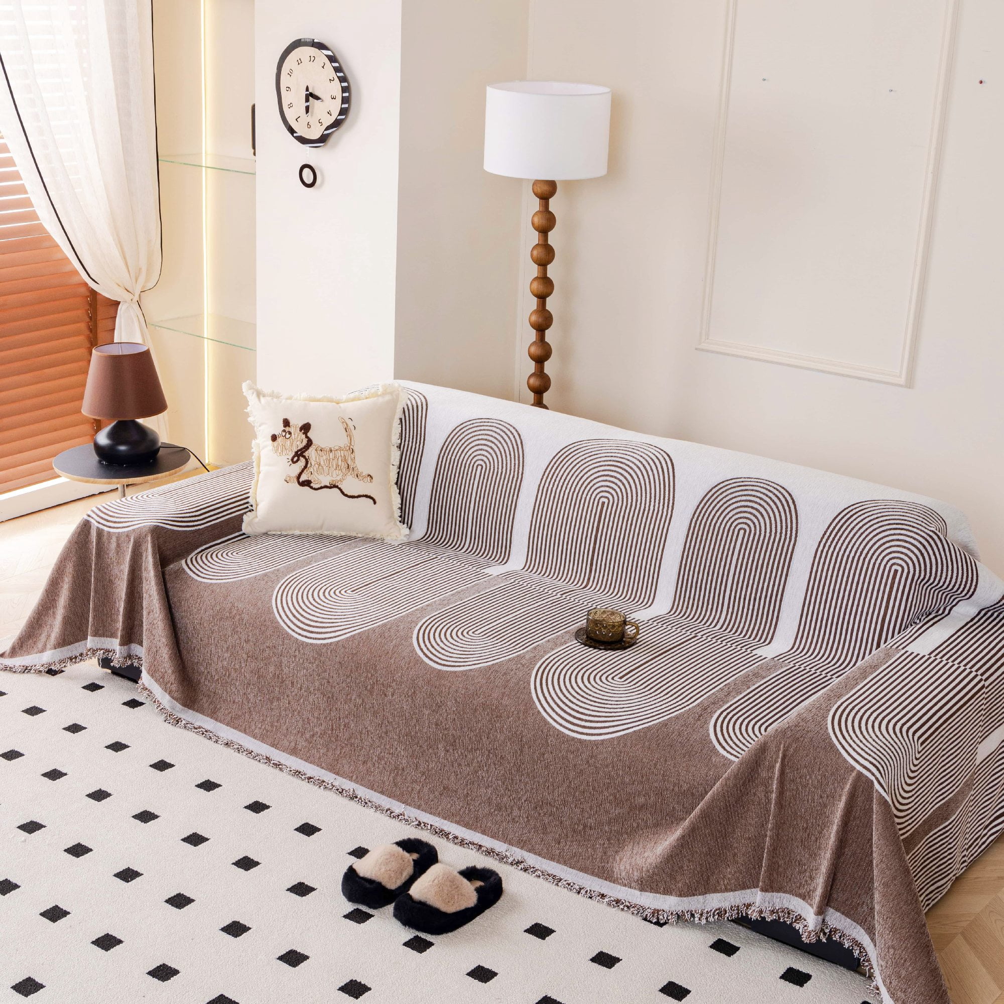 NAYOROOM Artistic Brown Sofa Cover，Couch Cover Protector Slipcover Sofa Towel Furniture Cover for Living Room（71"x 150" XX-Large）