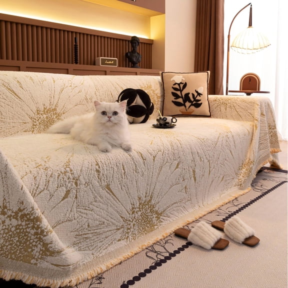 NAYOROOM Artistic Yellow White Sunflower Couch Cover, Chenille Sofa Cover Slipcover Sofa Towel Furniture Cover（71"x 150"）