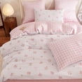 thumbnail image 1 of NAYOROOM Pink Floral Grid Pattern Duvet Cover King Set, 3 Piece Reversible Super Soft Breathable Comforter Cover, 1 of 8