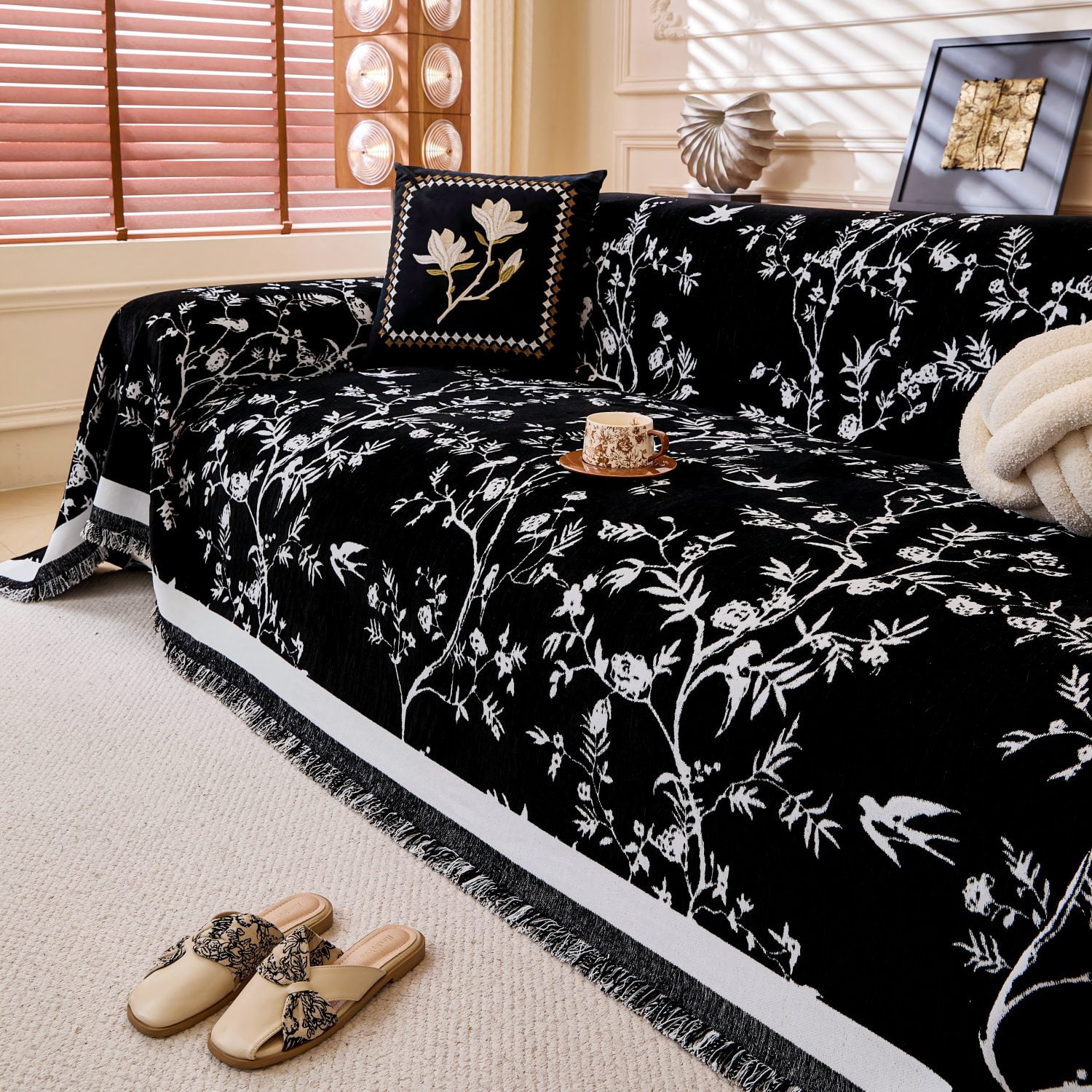 NAYOROOM Vintage Black Couch Cover,Chenille Sofa Cover Slipcover Sofa Towel Furniture Cover（71"x 150"）