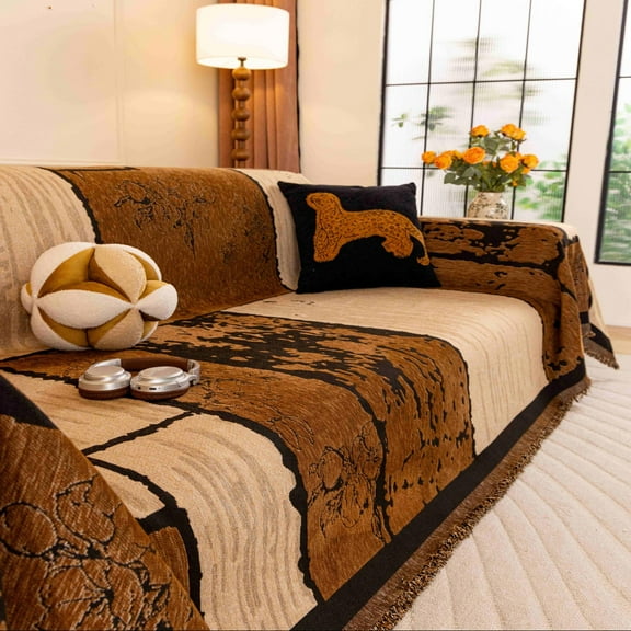 NAYOROOM Vintage Brown Sofa Cover, Couch Covers for 3 Cushion Couch Sofa, Sectional Couch Covers for Living Room Sofa Throws Sofa Slipcovers (71"x 118",Large )