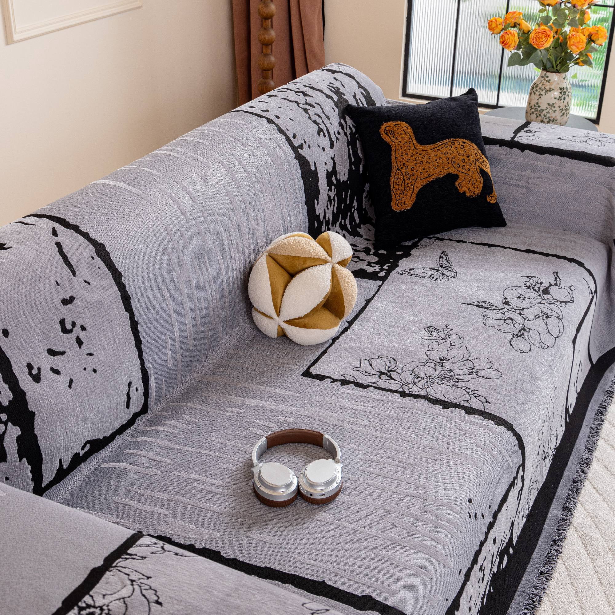 NAYOROOM Vintage Gray Sofa Cover, Couch Covers for 3 Cushion Couch Sofa, Sectional Couch Covers for Living Room Sofa Throws Sofa Slipcovers (71"x 118",Large )