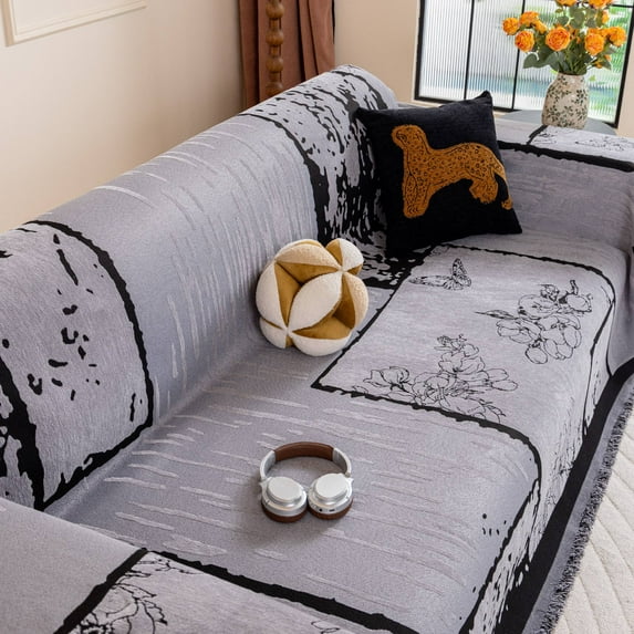 NAYOROOM Vintage Gray Sofa Cover, Couch Covers for 3 Cushion Couch Sofa, Sectional Couch Covers for Living Room Sofa Throws Sofa Slipcovers (71"x 118",Large )