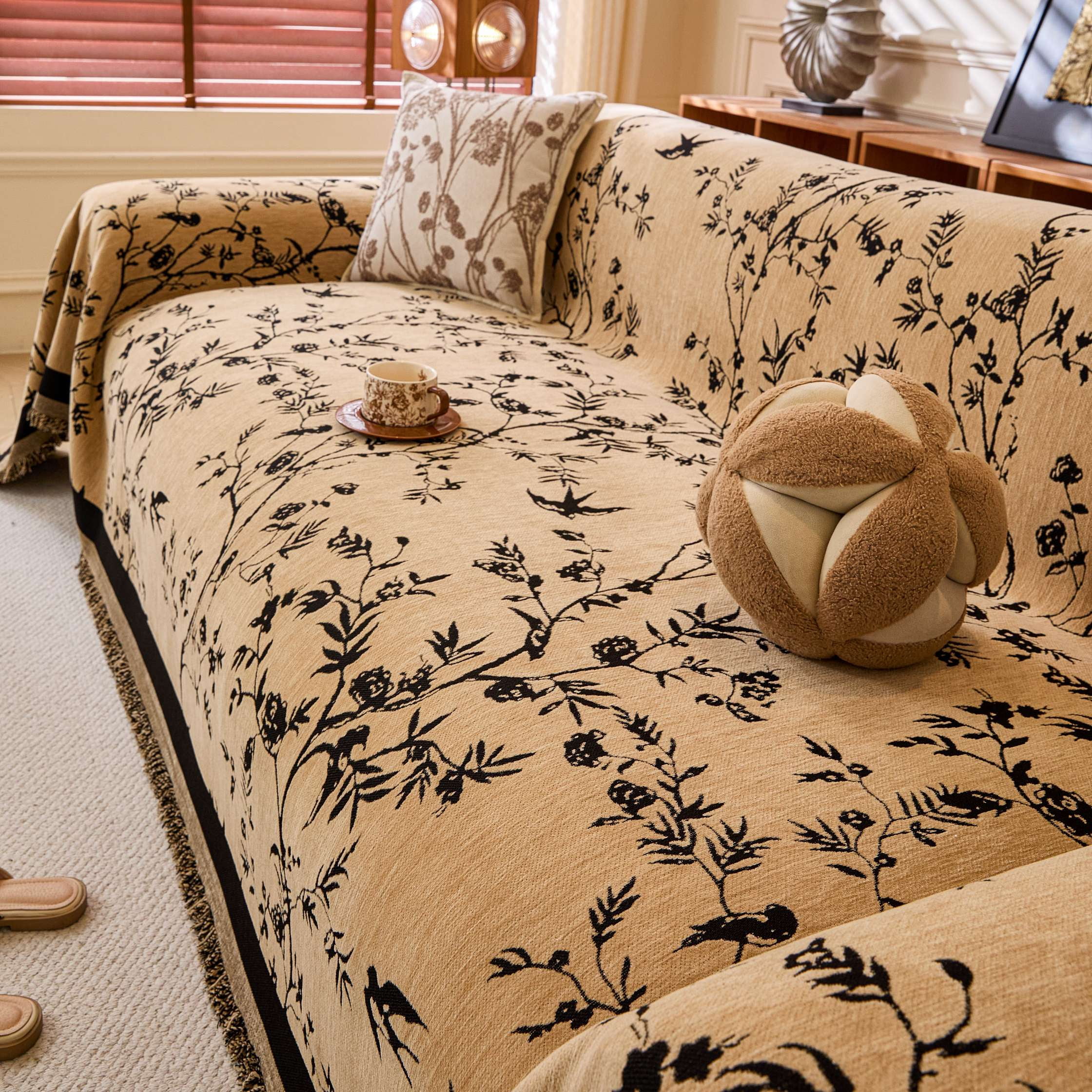 NAYOROOM Vintage Khaki Couch Cover,Chenille Sofa Cover Slipcover Sofa Towel Furniture Cover（71"x 118"）