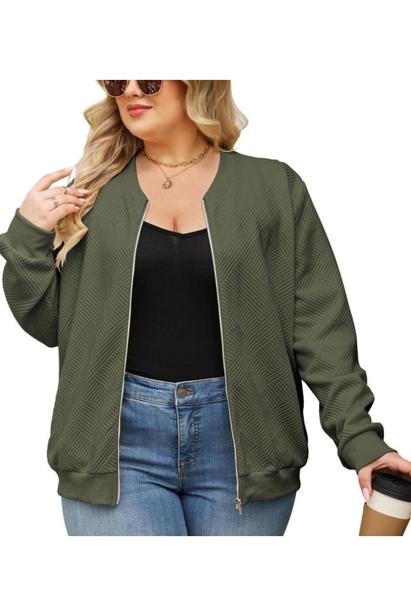 Women Plus Size Casual Zip Up Bomber Jacket Streetwear Outerwear