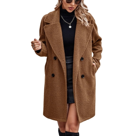 NAYTOAO Winter Warm Coats for Women Long Sherpa Coat Fuzzy Faux Fur Trench Jackets Lapel Open Front Button Fleece Cardigan