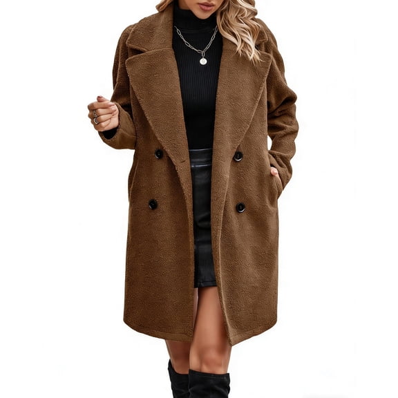 NAYTOAO Winter Warm Coats for Women Long Sherpa Coat Fuzzy Faux Fur Trench Jackets Lapel Open Front Button Fleece Cardigan