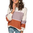 thumbnail image 1 of NAYTOAO Women's Color Block Striped Bubble Textured Crew Neck Lantern Sleeve Sweater, 1 of 7