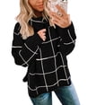 thumbnail image 1 of NAYTOAO Women Fall Pullover Sweater Turtleneck Plaid Long Sleeve Loose Casual Chunky Checked Knit Winter Sweaters Jumper Tops Black S, 1 of 5
