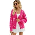 thumbnail image 1 of NAYTOAO Women Heart Print Cropped Cardigan Fall Long Sleeve V-Neck Open Front Knit Sweaters Casual Outerwear, 1 of 8