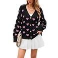 thumbnail image 1 of NAYTOAO Women Heart Print Cropped Cardigan Fall Long Sleeve V-Neck Open Front Knit Sweaters Casual Outerwear, 1 of 8