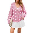 thumbnail image 1 of NAYTOAO Women Heart Print Cropped Cardigan Fall Long Sleeve V-Neck Open Front Knit Sweaters Casual Outerwear, 1 of 8