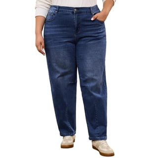 NAYTOAO Women's Plus Size Elastic High Waist Curved Barrel Jeans