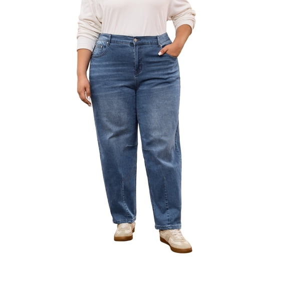NAYTOAO Plus Size Women's High‑Waist Tapered Jeans, Stretchy Soft Denim Casual Ankle Pants for Work Daily Weekend