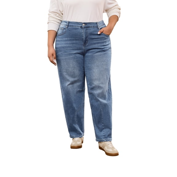 NAYTOAO Women Plus Size Elastic Waist Stretch Straight Leg Jeans