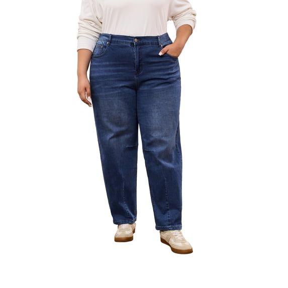 NAYTOAO Plus Size Women's High‑Waist Tapered Jeans, Stretchy Soft Denim Casual Ankle Pants for Work Daily Weekend