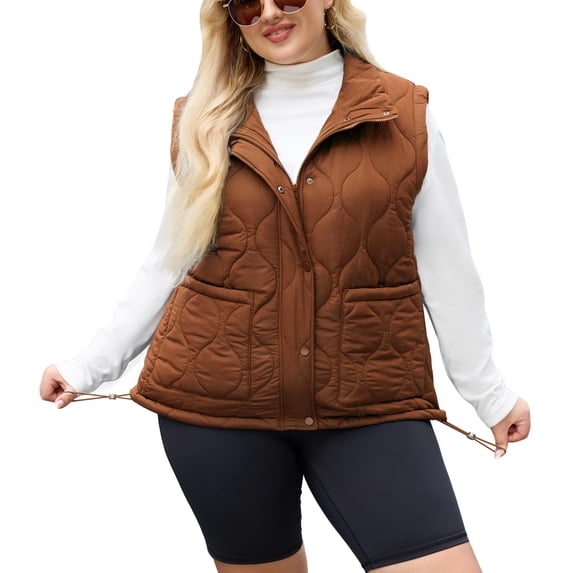 NAYTOAO Women Plus Size Quilted Puffer Vest for Women, Water‑Resistant Stand Collar Sleeveless Gilet with Pockets & Drawstring Hem